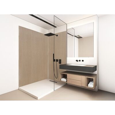 Unique Zestaw 2 paneli ściennych aluminiowych pod prysznic z efektem drewna z profilami - szer. 90 x szer. 120 x wys. 210 cm - ENEKO Unique Zestaw 2 paneli ściennych aluminiowych pod prysznic z efektem drewna z profilami - szer. 90 x szer. 120 x wys. 210 cm - ENEKO