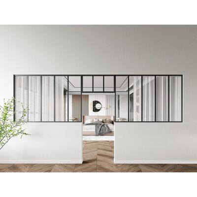 Unique Zestaw 2 przeszklonych ścianek industrialnych z nadświetlem z aluminium malowanego proszkowo - 2 x szer. 150 x wys. 105 + szer. 73 x wys. 40 cm - Czarny - BAYVIEW Unique Zestaw 2 przeszklonych ścianek industrialnych z nadświetlem z aluminium malowanego proszkowo - 2 x szer. 150 x wys. 105 + szer. 73 x wys. 40 cm - Czarny - BAYVIEW