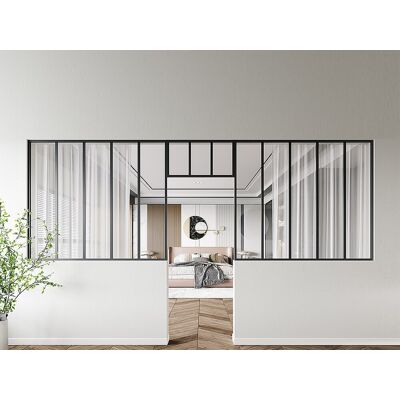 Unique Zestaw 2 przeszklonych ścianek industrialnych z nadświetlem z aluminium malowanego proszkowo - 2 x szer. 150 x wys. 130 + szer. 73 x wys. 40 cm - Czarny - BAYVIEW Unique Zestaw 2 przeszklonych ścianek industrialnych z nadświetlem z aluminium malowanego proszkowo - 2 x szer. 150 x wys. 130 + szer. 73 x wys. 40 cm - Czarny - BAYVIEW