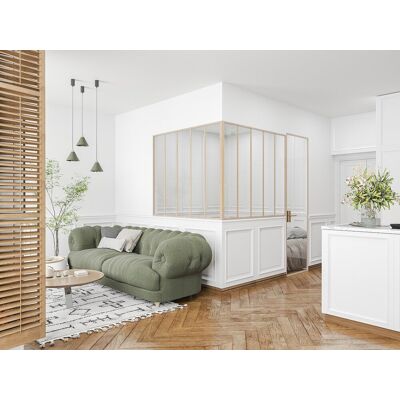 Unique Przeszklona ścianka narożna industrialna z aluminium malowanego proszkowo - szer. 150 x szer. 150 x wys. 130 - Naturalny jasny - BAYVIEW Unique Przeszklona ścianka narożna industrialna z aluminium malowanego proszkowo - szer. 150 x szer. 150 x wys. 130 - Naturalny jasny - BAYVIEW