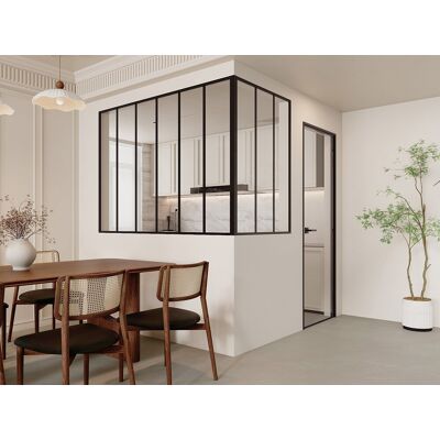 BAYVIEW Szklana ściana narożna z aluminium - 180x130 cm - Czarna BAYVIEW Szklana ściana narożna z aluminium - 180x130 cm - Czarna