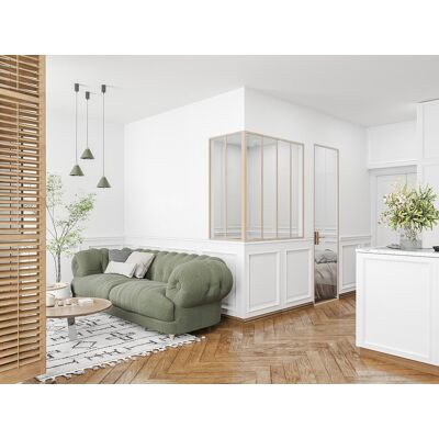 Unique Przeszklona ścianka narożna industrialna z aluminium malowanego proszkowo - szer. 120 x szer. 60 x wys. 130 - Naturalny jasny - BAYVIEW Unique Przeszklona ścianka narożna industrialna z aluminium malowanego proszkowo - szer. 120 x szer. 60 x wys. 130 - Naturalny jasny - BAYVIEW