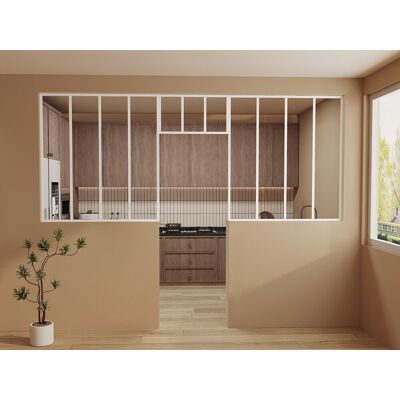 Unique Zestaw 2 przeszklonych ścianek atelier z nadświetlem z aluminium malowanego proszkowo - 2 x szer.120 x wys.130 + szer.73 x wys.40 cm - Biały - BAYVIEW Unique Zestaw 2 przeszklonych ścianek atelier z nadświetlem z aluminium malowanego proszkowo - 2 x szer.120 x wys.130 + szer.73 x wys.40 cm - Biały - BAYVIEW