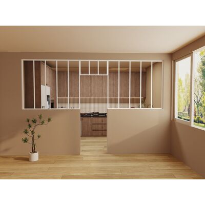 Unique Zestaw 2 przeszklonych ścianek atelier z nadświetlem z aluminium malowanego proszkowo - 2 x szer. 150 x wys. 130 + szer. 73 x wys. 40 cm - Biały - BAYVIEW Unique Zestaw 2 przeszklonych ścianek atelier z nadświetlem z aluminium malowanego proszkowo - 2 x szer. 150 x wys. 130 + szer. 73 x wys. 40 cm - Biały - BAYVIEW