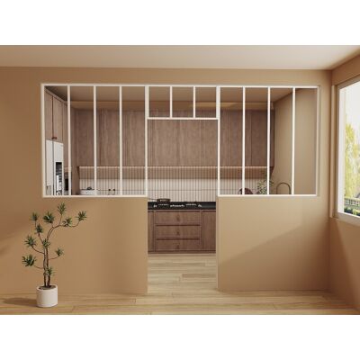 Unique Zestaw 2 przeszklonych ścianek atelier z nadświetlem z aluminium malowanego proszkowo - 2 x szer.120 x wys.130 + szer.83 x wys.40 cm - Biały - BAYVIEW Unique Zestaw 2 przeszklonych ścianek atelier z nadświetlem z aluminium malowanego proszkowo - 2 x szer.120 x wys.130 + szer.83 x wys.40 cm - Biały - BAYVIEW