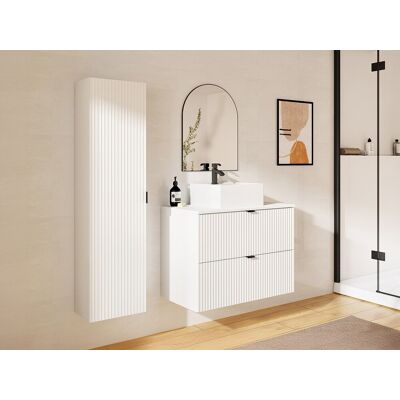 Meble łazienkowe wiszące w paseczki - Matowe białe - 80cm - Vente-unique Meble łazienkowe wiszące w paseczki - Matowe białe - 80cm - Vente-unique