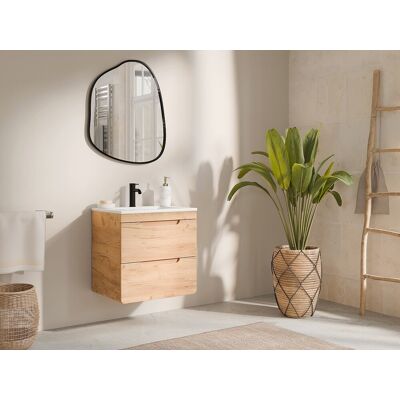 Unique Wisząca szafka łazienkowa z umywalką wpuszczaną w blat - Naturalny - 60 cm - ARUBA Unique Wisząca szafka łazienkowa z umywalką wpuszczaną w blat - Naturalny - 60 cm - ARUBA