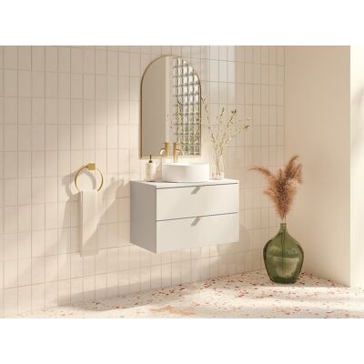 Unique Wisząca szafka łazienkowa z okrągłą umywalką nablatową i baterią - Beżowa - 80 cm - LAVENA Unique Wisząca szafka łazienkowa z okrągłą umywalką nablatową i baterią - Beżowa - 80 cm - LAVENA