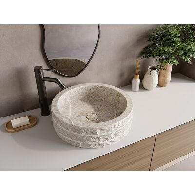 Unique Umywalka nablatowa z marmuru - Kremowy - śr. 40 cm - CIRILA Unique Umywalka nablatowa z marmuru - Kremowy - śr. 40 cm - CIRILA