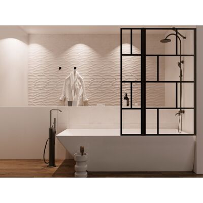 Unique Parawan nawannowy czarny mat w stylu industrialnym z ruchomym skrzydłem - 120 x 140 cm - OBELINI Unique Parawan nawannowy czarny mat w stylu industrialnym z ruchomym skrzydłem - 120 x 140 cm - OBELINI