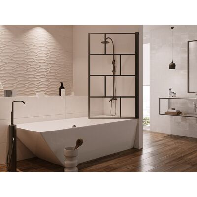Unique Parawan nawannowy uchylny w stylu industrialnym - 90 x 140 cm - Czarny mat - Szkło - RIVANON Unique Parawan nawannowy uchylny w stylu industrialnym - 90 x 140 cm - Czarny mat - Szkło - RIVANON