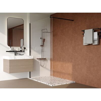 Unique Brodzik do postawienia lub zabudowy, ultrapłaski,przycinanego z żywicy SMC - Efekt białego terrazzo - 140 x 90 cm - MIRNOSA Unique Brodzik do postawienia lub zabudowy, ultrapłaski,przycinanego z żywicy SMC - Efekt białego terrazzo - 140 x 90 cm - MIRNOSA