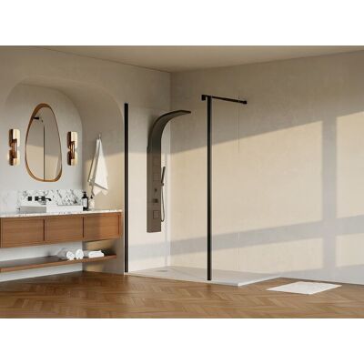 Unique Kabina prysznicowa typu walk-in z panelem uchylnym - Czarny mat - Szkło 6 mm - (120 + 40) x 200 cm - DAREN Unique Kabina prysznicowa typu walk-in z panelem uchylnym - Czarny mat - Szkło 6 mm - (120 + 40) x 200 cm - DAREN