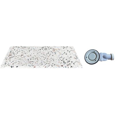 Unique Brodzik do postawienia lub zabudowy, ultrapłaski, przycinany, z kompozytu SMC z syfonem - Efekt białego terrazzo - 140 x 90 cm - MIRNOSA Unique Brodzik do postawienia lub zabudowy, ultrapłaski, przycinany, z kompozytu SMC z syfonem - Efekt białego terrazzo - 140 x 90 cm - MIRNOSA