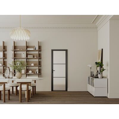 Unique Drzwi kompletne dwustronne z aluminium i matowego szkła hartowanego - wys. 204 x szer. 93 cm - Czarny - MASERU Unique Drzwi kompletne dwustronne z aluminium i matowego szkła hartowanego - wys. 204 x szer. 93 cm - Czarny - MASERU