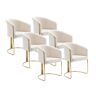 Zestaw 6 krzeseł z podłokietnikami z tkaniny bouclette i metalu - Biały i złoty - JOSETHE marki Pascal Morabito