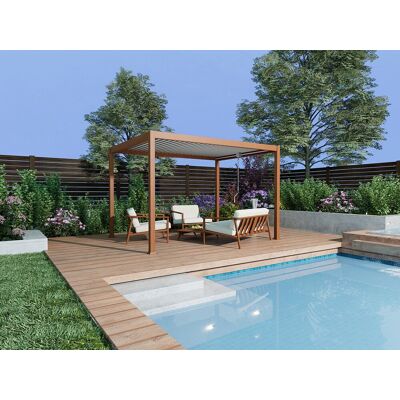 Unique Pergola bioklimatyczna wolnostojąca z otwieranym dachem - 12 m² - naturalny ciemny - AMALFI Unique Pergola bioklimatyczna wolnostojąca z otwieranym dachem - 12 m² - naturalny ciemny - AMALFI