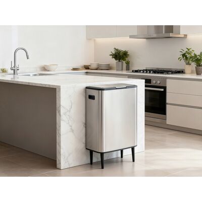 Unique Kosz do segregacji odpadów z powłoką antyodciskową na nóżkach - 60L + 5L - Stal nierdzewna -2 pojemniki- DRAVIK Unique Kosz do segregacji odpadów z powłoką antyodciskową na nóżkach - 60L + 5L - Stal nierdzewna -2 pojemniki- DRAVIK