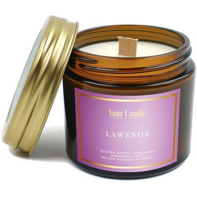 ŚWIECA SOJOWA ZAPACHOWA Z DREWNIANYM KNOTEM LAWENDA 120 ml - YOUR CANDLE ŚWIECA SOJOWA ZAPACHOWA Z DREWNIANYM KNOTEM LAWENDA 120 ml - YOUR CANDLE