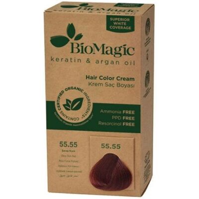 FARBA DO WŁOSÓW GŁĘBOKA CIEMNA CZERWIEŃ (55.55) 250 g - BIOMAGIC FARBA DO WŁOSÓW GŁĘBOKA CIEMNA CZERWIEŃ (55.55) 250 g - BIOMAGIC