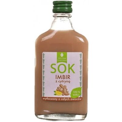 TAR-GROCH-FIL Sok Zielona Tłocznia IMBIR Z CYTRYNĄ 100% - but. szkło 200 ml TAR-GROCH-FIL Sok Zielona Tłocznia IMBIR Z CYTRYNĄ 100% - but. szkło 200 ml