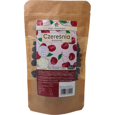PIĘĆ PRZEMIAN - Suszone wiśnie bez dodatku cukru - 250 g - Suszone owoce PIĘĆ PRZEMIAN - Suszone wiśnie bez dodatku cukru - 250 g - Suszone owoce