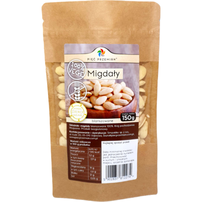 PIĘĆ PRZEMIAN Migdały blanszowane 150g PIĘĆ PRZEMIAN Migdały blanszowane 150g