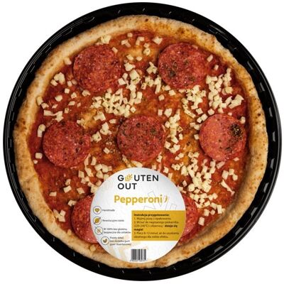 GLUTEN OUT (pizza) PIZZA Z SEREM MOZZARELLA I KIEŁBASĄ PEPPERONI BEZGLUTENOWA 330 g - GLUTEN OUT GLUTEN OUT (pizza) PIZZA Z SEREM MOZZARELLA I KIEŁBASĄ PEPPERONI BEZGLUTENOWA 330 g - GLUTEN OUT