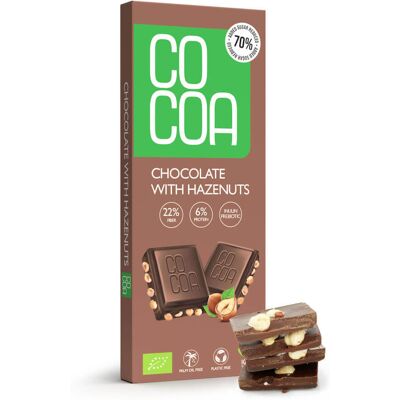 COCOA - 70% Mniej cukru - Orzechy laskowe 14% - Czekolada COCOA - 70% Mniej cukru - Orzechy laskowe 14% - Czekolada