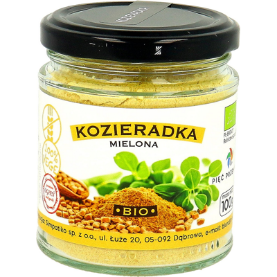 PIĘĆ PRZEMIAN Kozieradka mielona bezglutenowa BIO 100g PIĘĆ PRZEMIAN Kozieradka mielona bezglutenowa BIO 100g