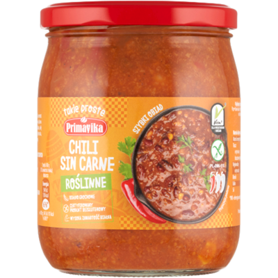 PRIMAVIKA (przetwory i pasty vege) SOS WEGAŃSKI CHILI SIN CARNE BEZGLUTENOWY 470 g - PRIMAVIKA PRIMAVIKA (przetwory i pasty vege) SOS WEGAŃSKI CHILI SIN CARNE BEZGLUTENOWY 470 g - PRIMAVIKA