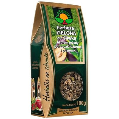 NATURA WITA NATURA-WITA Herbata zielona ze śliwką, liściem jeżyny, porzeczki i poziomki 100g NATURA WITA NATURA-WITA Herbata zielona ze śliwką, liściem jeżyny, porzeczki i poziomki 100g