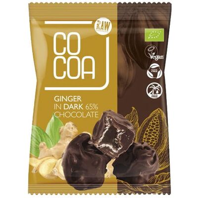 IMBIR KANDYZOWANY W CIEMNEJ CZEKOLADZIE 65 % BIO 70 g - COCOA IMBIR KANDYZOWANY W CIEMNEJ CZEKOLADZIE 65 % BIO 70 g - COCOA