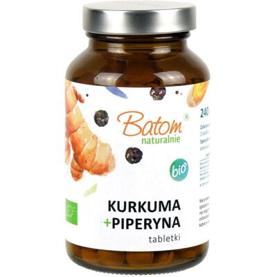 Batom Organiczny Kurkuma + Piperina 240 Tabletek - Suplement diety Batom Organiczny Kurkuma + Piperina 240 Tabletek - Suplement diety
