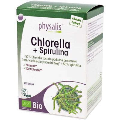CHLORELLA + SPIRULINA BIO 200 TABLETEK - PHYSALIS CHLORELLA + SPIRULINA BIO 200 TABLETEK - PHYSALIS
