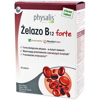 ŻELAZO + WITAMINA B12 FORTE 45 TABLETEK - PHYSALIS ŻELAZO + WITAMINA B12 FORTE 45 TABLETEK - PHYSALIS