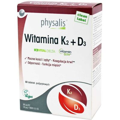 PHYSALIS - WITAMINA K2 + D3 60 TABLETEK PODJĘZYKOWYCH PHYSALIS - WITAMINA K2 + D3 60 TABLETEK PODJĘZYKOWYCH