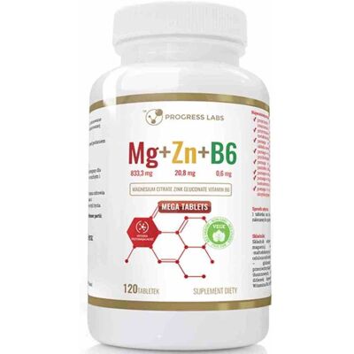 Progress Labs Mg+Zn+Vit B6 120 Tabletek - Suplement do regeneracji mięśni Progress Labs Mg+Zn+Vit B6 120 Tabletek - Suplement do regeneracji mięśni