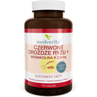Medverita Czerwone drożdże ryżu+ 180 kapsułek Medverita Czerwone drożdże ryżu+ 180 kapsułek