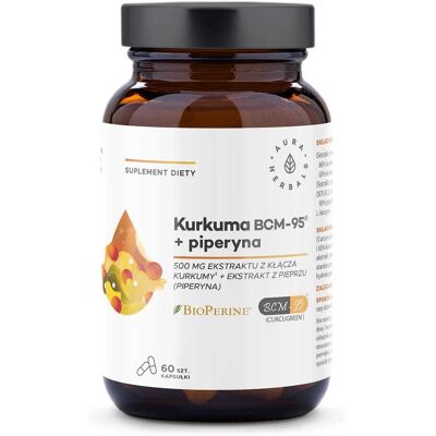AURA HERBALS Kurkuma 500 mg BCM-95® + piperyna (60 kaps.) AURA HERBALS Kurkuma 500 mg BCM-95® + piperyna (60 kaps.)