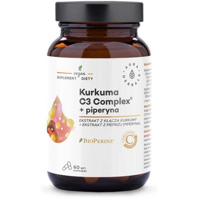 AURA HERBALS Kurkuma 500 mg C3 Complex® + piperyna (60 kaps.) AURA HERBALS Kurkuma 500 mg C3 Complex® + piperyna (60 kaps.)