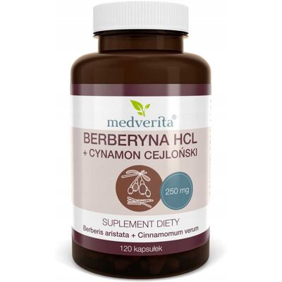 Medverita Berberyna HCL 98% 250mg + Cynamon 120 kapsułek Medverita Berberyna HCL 98% 250mg + Cynamon 120 kapsułek