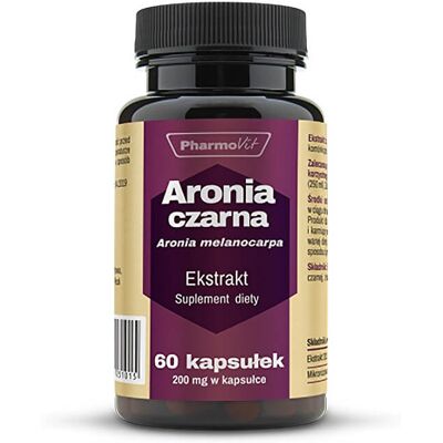 Aronia czarna Gold 20:1 ekstrakt standatyzowany 25% antocyjanów 200mg 60 kapsułek PharmoVit Aronia czarna Gold 20:1 ekstrakt standatyzowany 25% antocyjanów 200mg 60 kapsułek PharmoVit