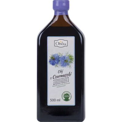 Olej z czarnuszki zimnotłoczony nierafinowany nieoczyszczony 500ml Olvita Olej z czarnuszki zimnotłoczony nierafinowany nieoczyszczony 500ml Olvita