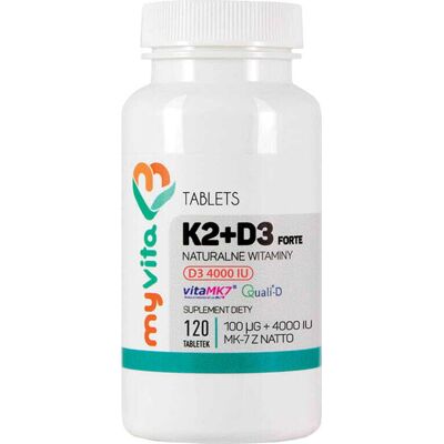 MYVITA K2 + D3 FORTE D - 3 4000IU i K2 100 μg - Suplement dla kości i układu krążenia MYVITA K2 + D3 FORTE D - 3 4000IU i K2 100 μg - Suplement dla kości i układu krążenia
