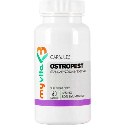 Ostropest plamisty 80% sylimaryny standaryzowany ekstrakt 125mg 60 kapsułek - MyVita Ostropest plamisty 80% sylimaryny standaryzowany ekstrakt 125mg 60 kapsułek - MyVita