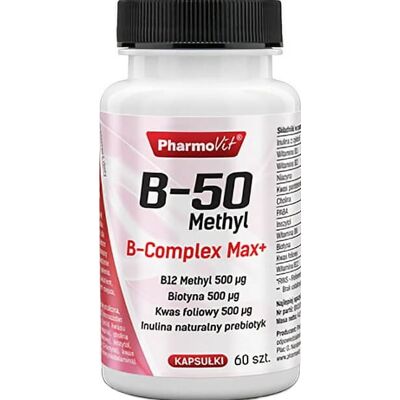 PHARMOVIT Methyl B - KOMPLEKS max+ 60 kapsułek - Witamina i Suplementy PHARMOVIT Methyl B - KOMPLEKS max+ 60 kapsułek - Witamina i Suplementy