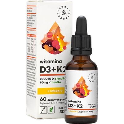 Aura Herbals D3 + K2 MK7 + Omega 3 - Krople - 30ml Aura Herbals D3 + K2 MK7 + Omega 3 - Krople - 30ml