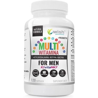 WISH Multivitamina dla Mężczyzn - ADEK BC + Prebiotyk - 120 Kapsułek WISH Multivitamina dla Mężczyzn - ADEK BC + Prebiotyk - 120 Kapsułek