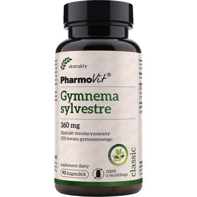 Gymnema sylvestre 360 mg Ekstrakt standaryzowany 25% kwasu gymnemowego 90 kaps Classic Pharmovit Gymnema sylvestre 360 mg Ekstrakt standaryzowany 25% kwasu gymnemowego 90 kaps Classic Pharmovit